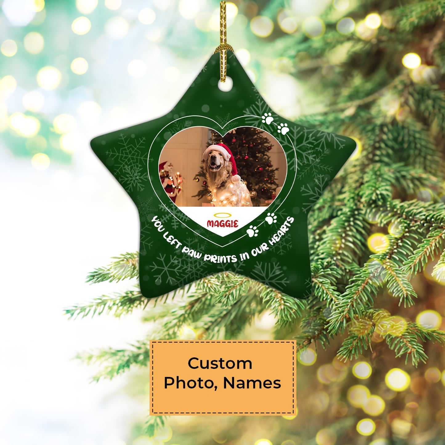 Custom Dog Photo Ceramic Ornament, Custom Pet Photo Ornament, You Left Paw Prints In Our Heart - Christmas Ornament Gift For Dog Lovers, Pet Lovers