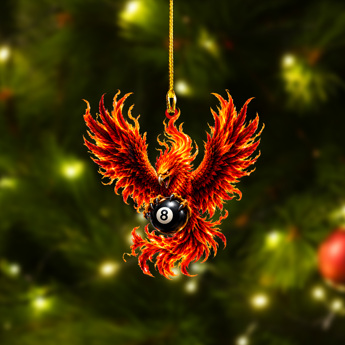 Personalized Billiards Christmas Ornament, Fiery Phoenix Clutching 8 Ball, Custom Ornament Christmas Gift, Keychain Billiards, Car Ornament Billiards
