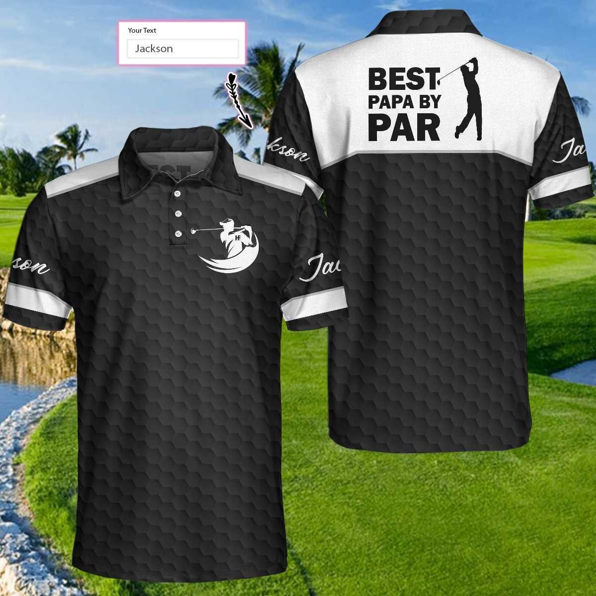 Golf Customized Name Men Polo Shirt, Best Papa By Par Black Golf Pattern, Personalized Golf Polo Shirt For Men - Gift For Golfers, Golf Lovers