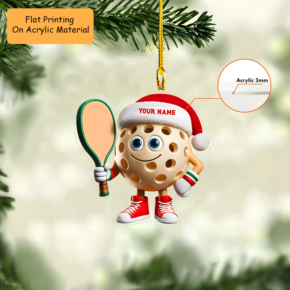Personalized Pickleball Mascot Christmas Ornament, Custom Pickleball Christmas Gift, Keychain Pickleball, Car Ornament Pickleball