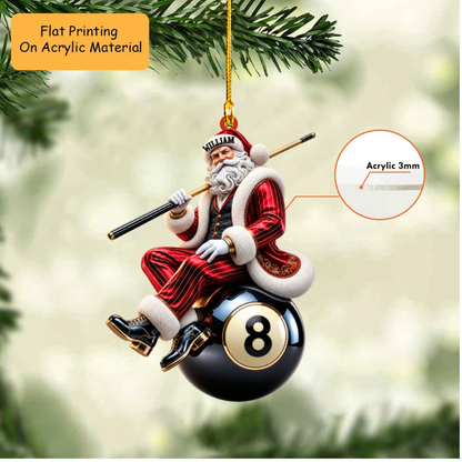Personalized Christmas Billiard Ornament, Santa Sitting On Billiard 8 Ball Christmas, Custom Ornament Christmas Gift, Keychain Billiard Christmas, Car Ornament Billiard Christmas