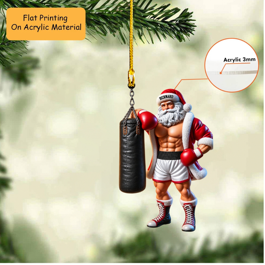 Personalized Boxing Christmas Ornament, Muscular Santa With Punching Bag, Custom Ornament Christmas Gift, Keychain Bowling, Car Ornament Bowling