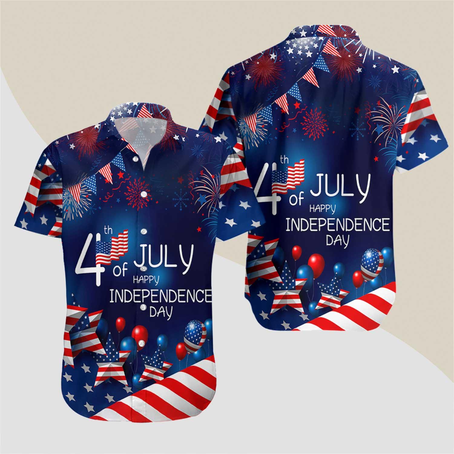 4th July US Independence Day Aloha Hawaiian Shirts For Men Women, American Flag Firework Hawaiian Shirt, Gift For Summer, Friend, Patriot, Family - Amzanimalsgift