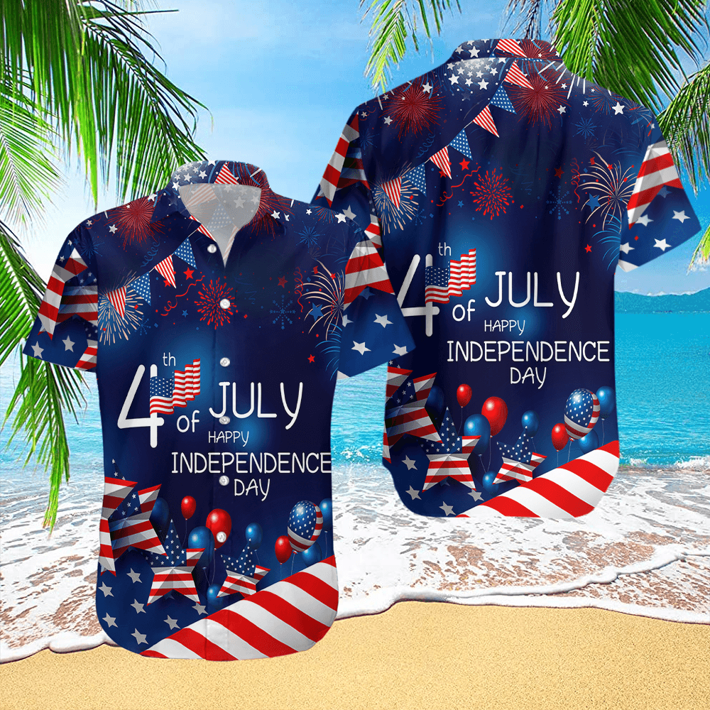 4th July US Independence Day Aloha Hawaiian Shirts For Men Women, American Flag Firework Hawaiian Shirt, Gift For Summer, Friend, Patriot, Family - Amzanimalsgift