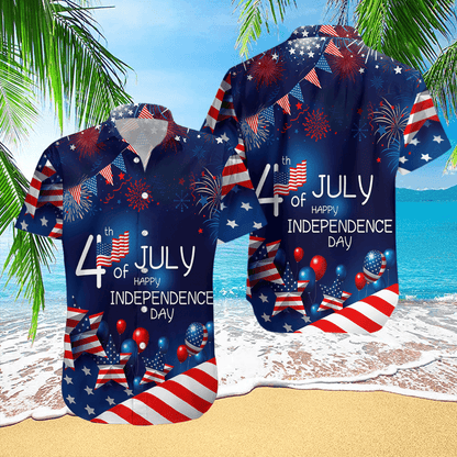 4th July US Independence Day Aloha Hawaiian Shirts For Men Women, American Flag Firework Hawaiian Shirt, Gift For Summer, Friend, Patriot, Family - Amzanimalsgift