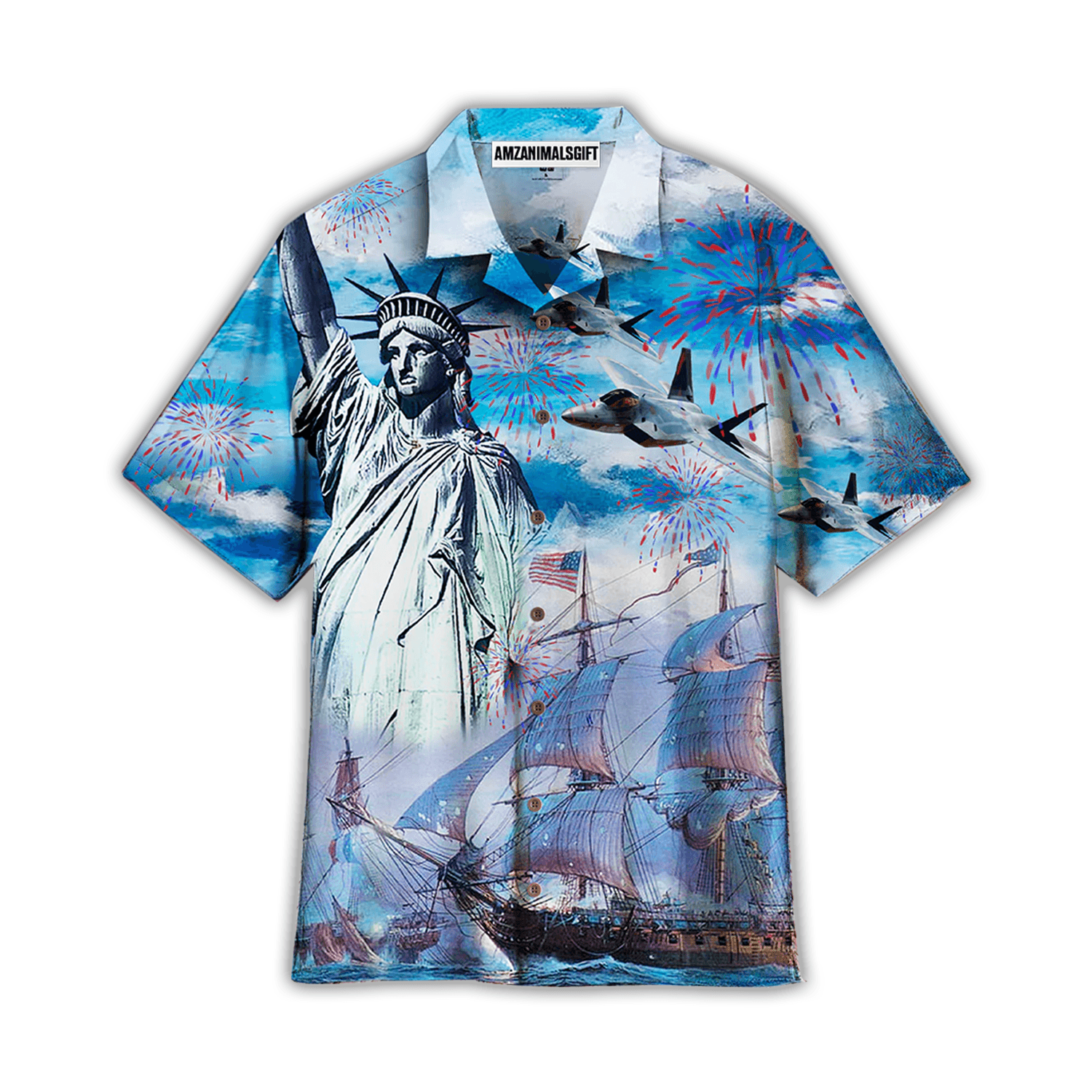 4th July US Independence Day Firework Sailboats And Airplanes Aloha Hawaiian Shirts For Men Women, American Flag Hawaiian Shirt For Summer, Patriot - Amzanimalsgift