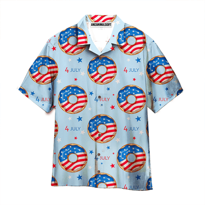 4th Of July Blue And Red Donuts American Flag Blue Aloha Hawaiian Shirts For Men Women, Gift For Summer, Friend, Family, Independence Day - Amzanimalsgift