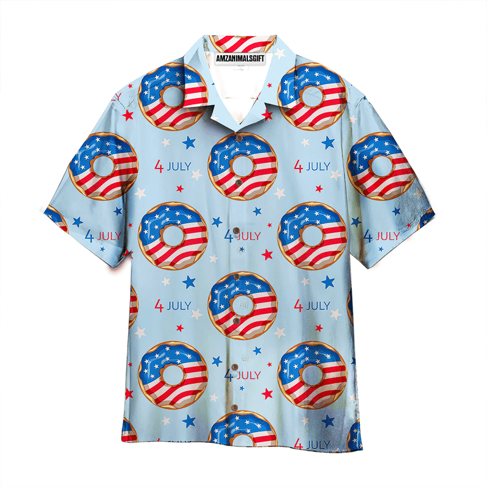 4th Of July Blue And Red Donuts American Flag Blue Aloha Hawaiian Shirts For Men Women, Gift For Summer, Friend, Family, Independence Day - Amzanimalsgift