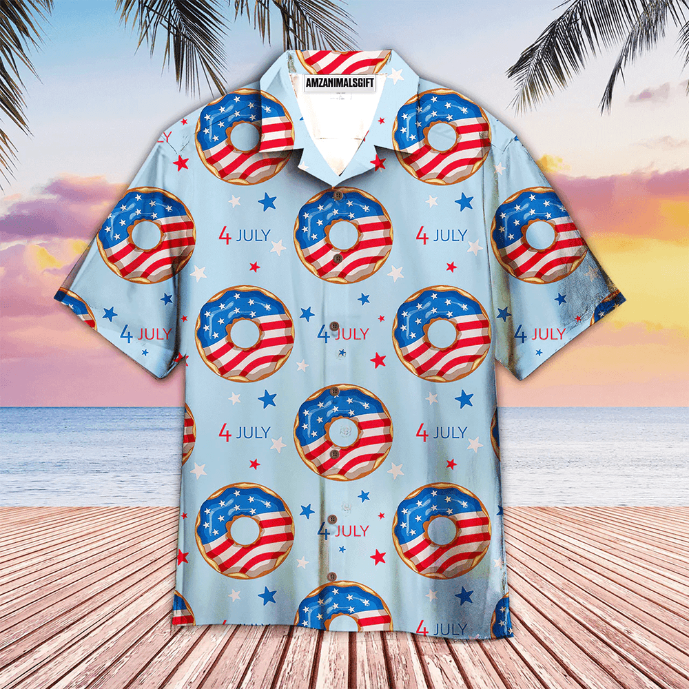 4th Of July Blue And Red Donuts American Flag Blue Aloha Hawaiian Shirts For Men Women, Gift For Summer, Friend, Family, Independence Day - Amzanimalsgift