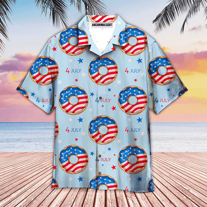4th Of July Blue And Red Donuts American Flag Blue Aloha Hawaiian Shirts For Men Women, Gift For Summer, Friend, Family, Independence Day - Amzanimalsgift