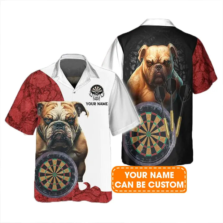 Customized Darts Hawaiian Shirt, Personalized Name Bulldog And Darts Hawaiian Shirt For Men - Perfect Gift For Darts Lovers, Darts Players