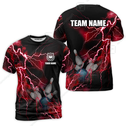 Bowling Customized Jersey Shirt Red Lightning Thunder Tenpin Bowling Quarter Zip Shirt For Bowlers, Bowling Team