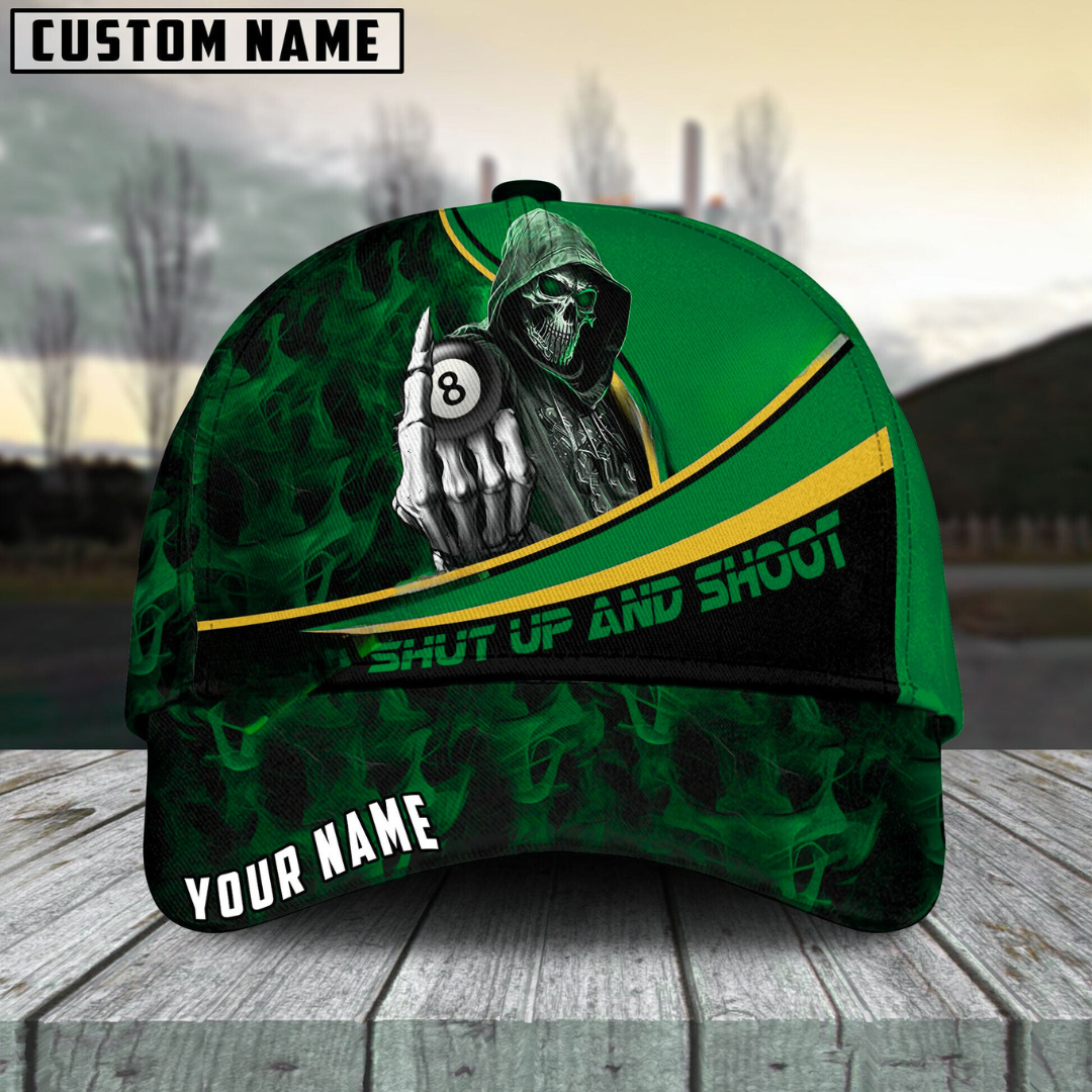 Customized Billiard Cap, Billiard Pool Ball 8 Hooded Skull Personalized Name 3D Hats, Best Billiard Pool Hat For Billiard Players (6 Colors)