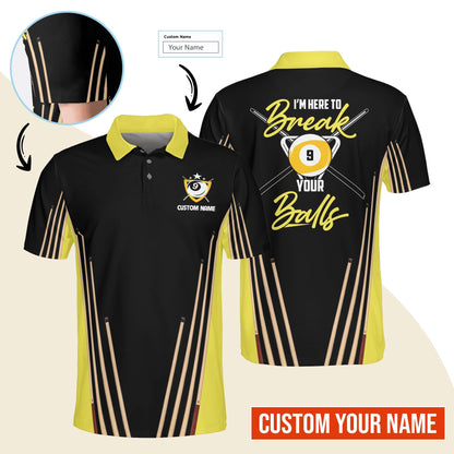 Billiard Men Polo Shirt Custom Name - Billiard Pool 9 Ball Personalized Polo Shirt For Men - Gift For Billiard Players, Billiard Lovers