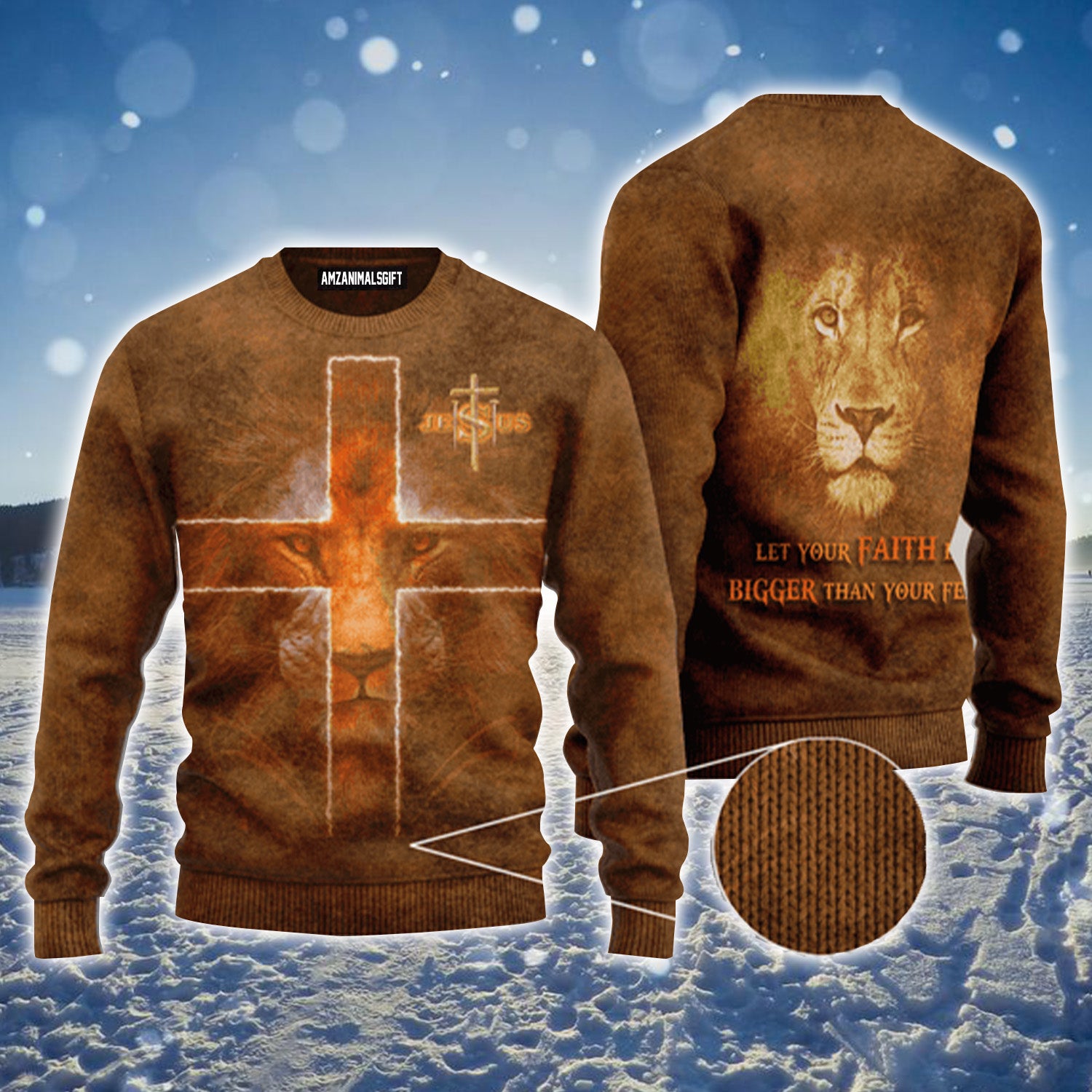Jesus Cross Lion Let Your Faith Urly Sweater, Christmas Sweater For Men & Women - Perfect Gift For New Year, Winter, Christmas