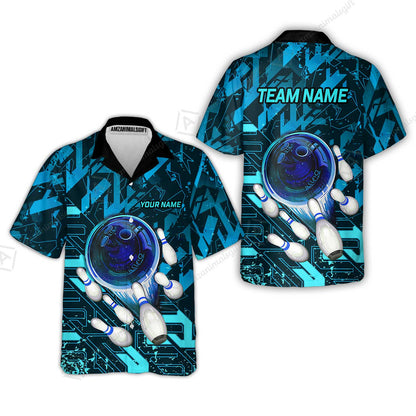 Customized Blue Metric Abstract Bowling Team Jersey, Personalized Name Bowling Quarter-Zip Uniforms For Bowlers, Team League