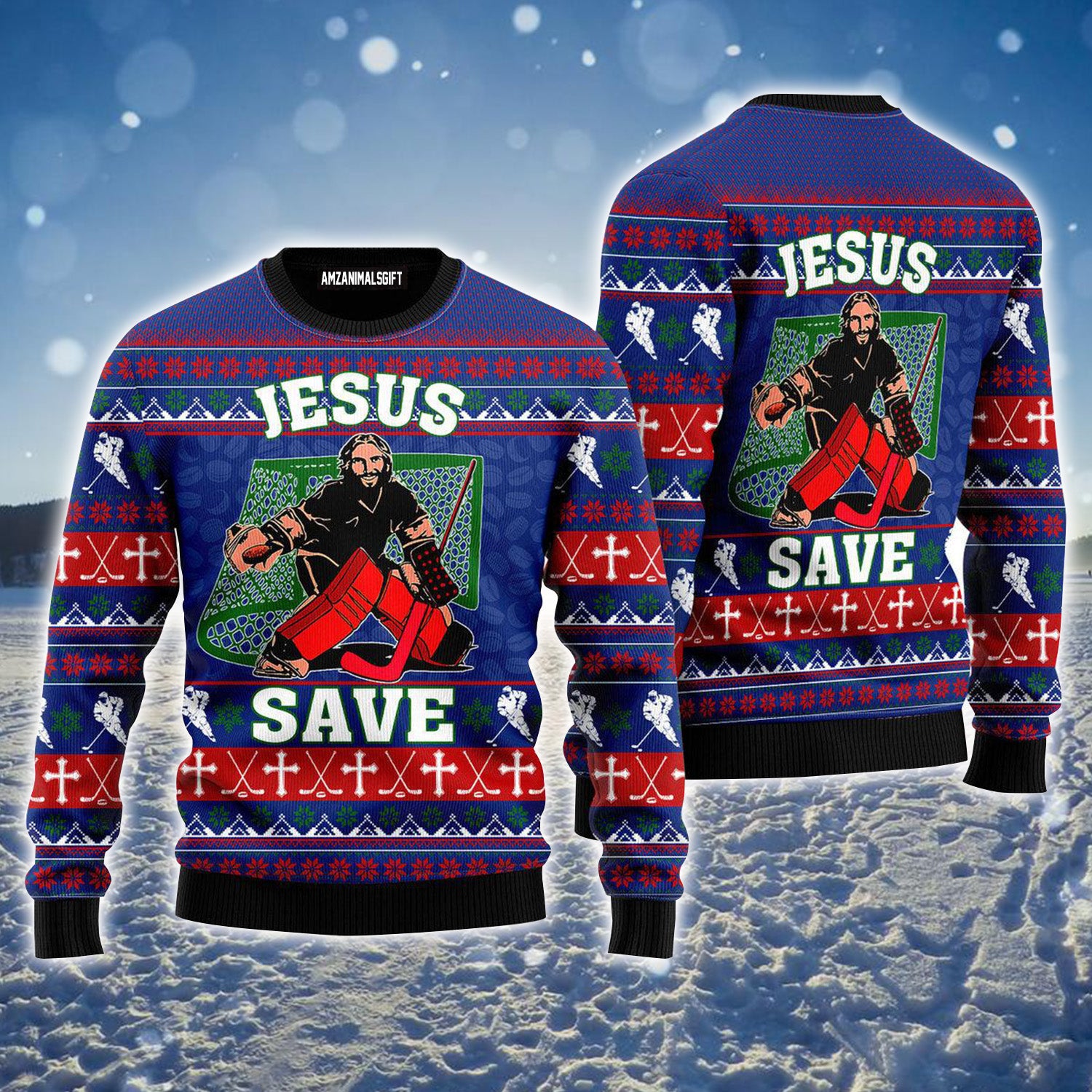 Jesus Saves Hockey Ugly Christmas Sweater For Men & Women, Perfect Outfit For Christmas New Year Autumn Winter