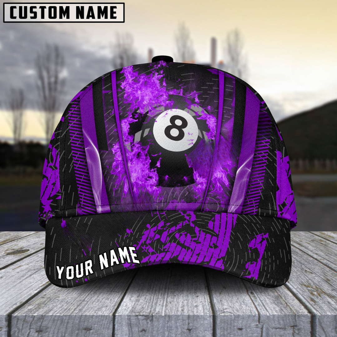 Customized Billiard Cap, Billiard Pool Ball 8 Abstracts Grunge Texture Personalized Name 3D Hats, Best Billiard Pool Hat For Billiard Players (6 Colors)