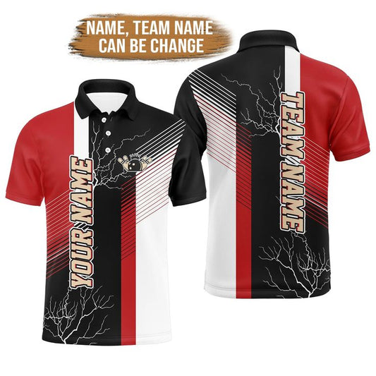 Bowling Custom Men Polo Shirt - Custom Name Red And Black Plaid Pattern Personalized Bowling Polo Shirt - Gift For Friend, Family