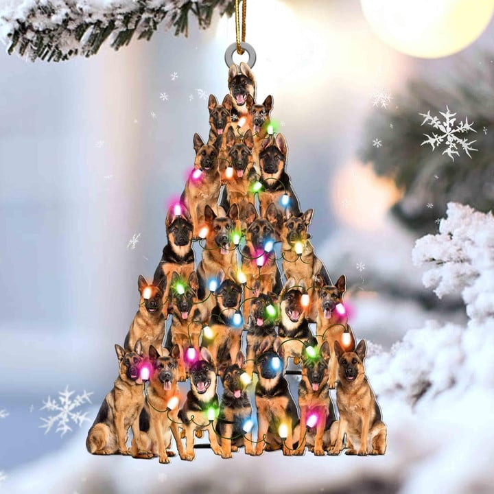 Custom Dog Acrylic Christmas Ornament, Personalized Cute German Shepherd Christmas Tree Shaped Acrylic Ornament for Dog Lover