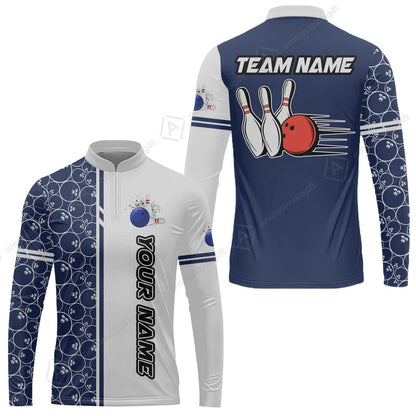 Customized Bowling Team Jersey, Bowling White And Blue Pattern Uniforms Jerseys Personalized Name And Team Name For Bowlers