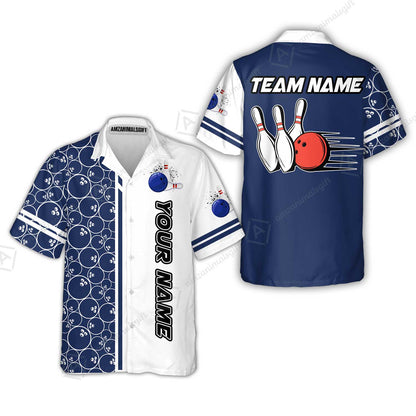 Customized Bowling Team Jersey, Bowling White And Blue Pattern Uniforms Jerseys Personalized Name And Team Name For Bowlers