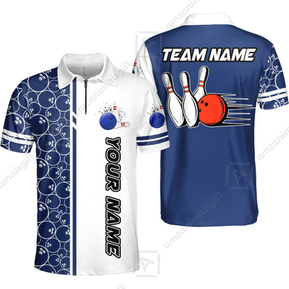 Customized Bowling Team Jersey, Bowling White And Blue Pattern Uniforms Jerseys Personalized Name And Team Name For Bowlers