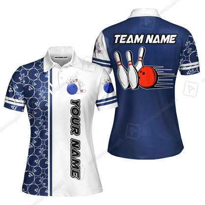 Customized Bowling Team Jersey, Bowling White And Blue Pattern Uniforms Jerseys Personalized Name And Team Name For Bowlers