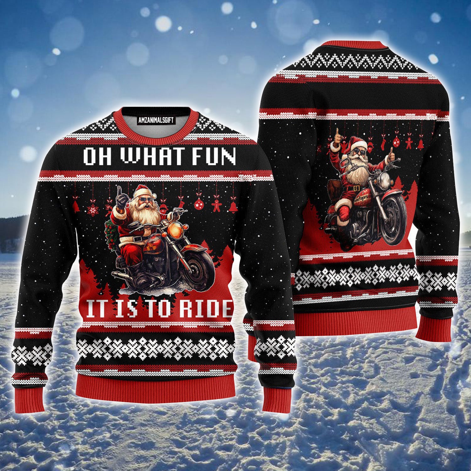 Santa Drive Motorbike Ugly Christmas Sweater For Men & Women, Perfect Outfit For Christmas New Year Autumn Winter