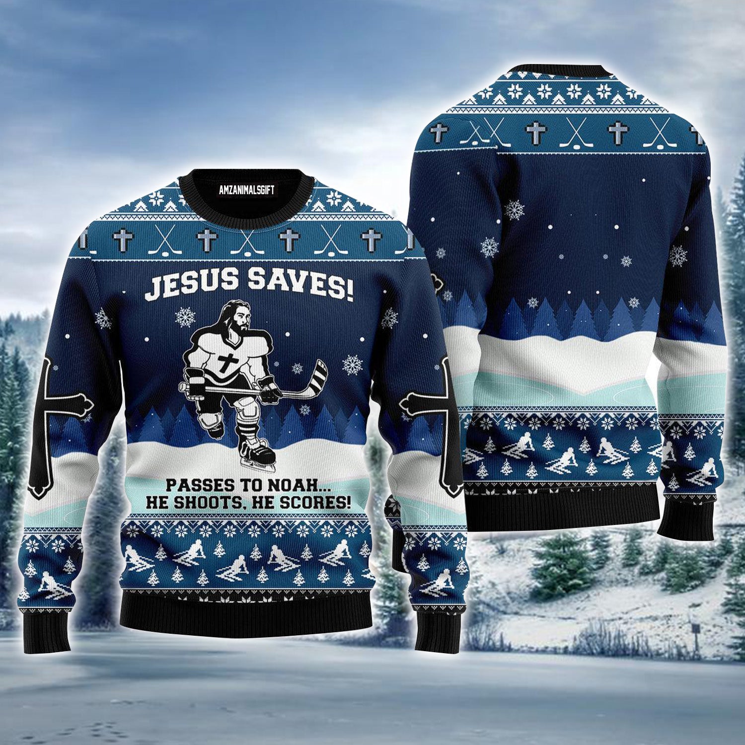 Jesus Saves Ice Hockey Ugly Christmas Sweater For Men & Women, Perfect Outfit For Christmas New Year Autumn Winter