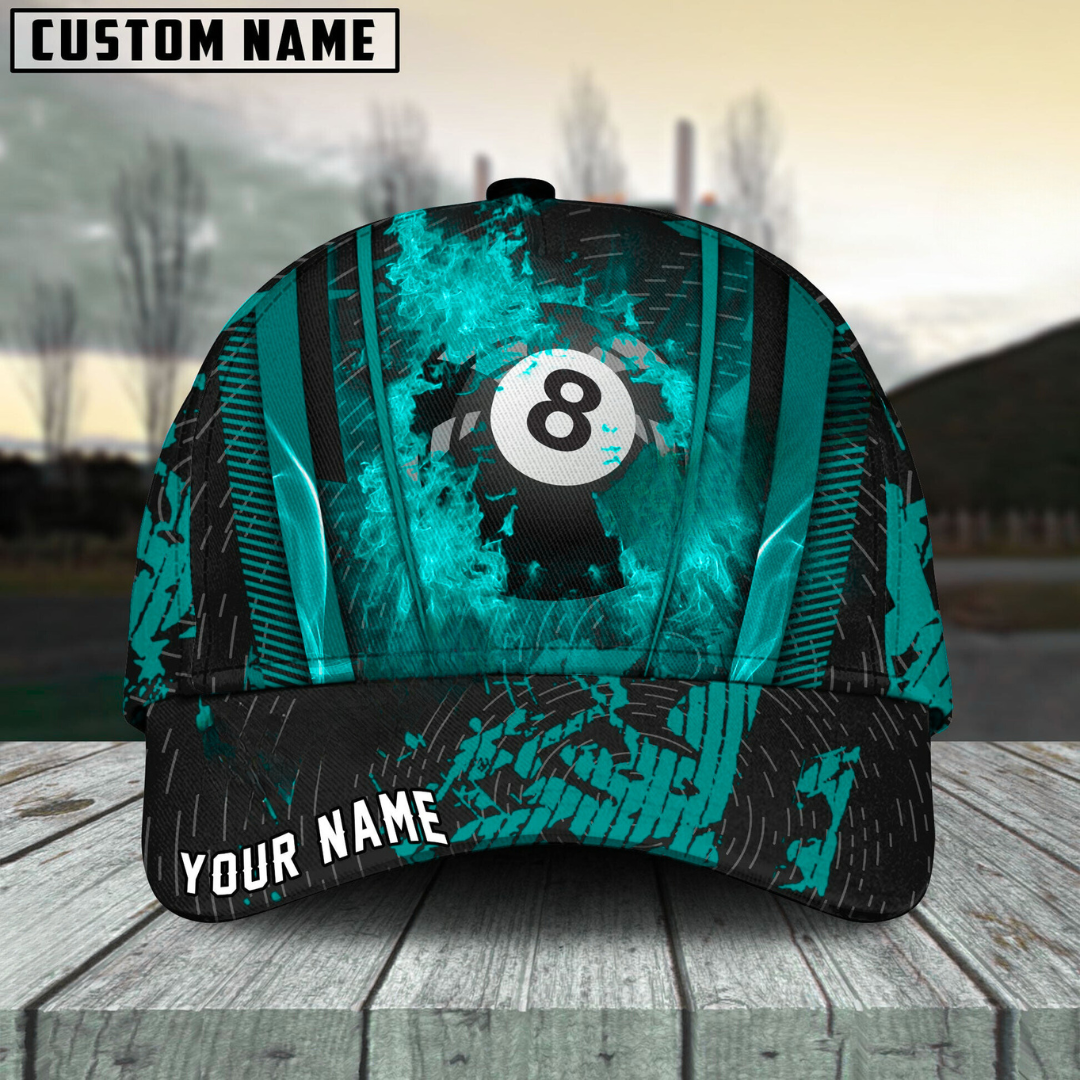 Customized Billiard Cap, Billiard Pool Ball 8 Abstracts Grunge Texture Personalized Name 3D Hats, Best Billiard Pool Hat For Billiard Players (6 Colors)