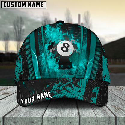 Customized Billiard Cap, Billiard Pool Ball 8 Abstracts Grunge Texture Personalized Name 3D Hats, Best Billiard Pool Hat For Billiard Players (6 Colors)