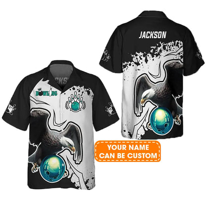 Bowling Hawaiian Shirt Custom Name -  American Eagle Bowling Team Personalized Aloha Hawaiian Shirt - Gift For Friend, Family, Bowling Lovers
