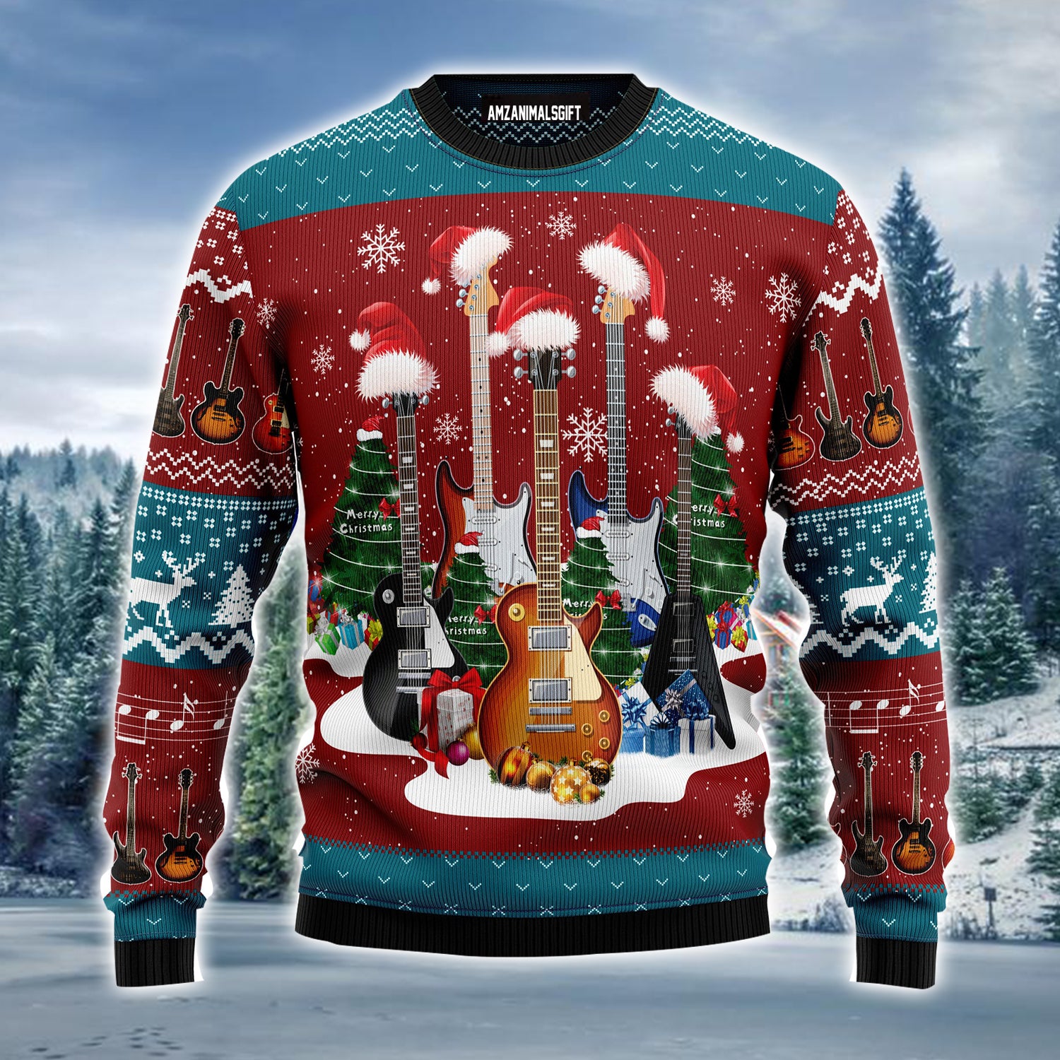 Guitar Christmas Ugly Christmas Sweater, Christmas Tree & Snowflakes Pattern Ugly Sweater For Men & Women - Best Gift For Christmas, Guitar Lovers