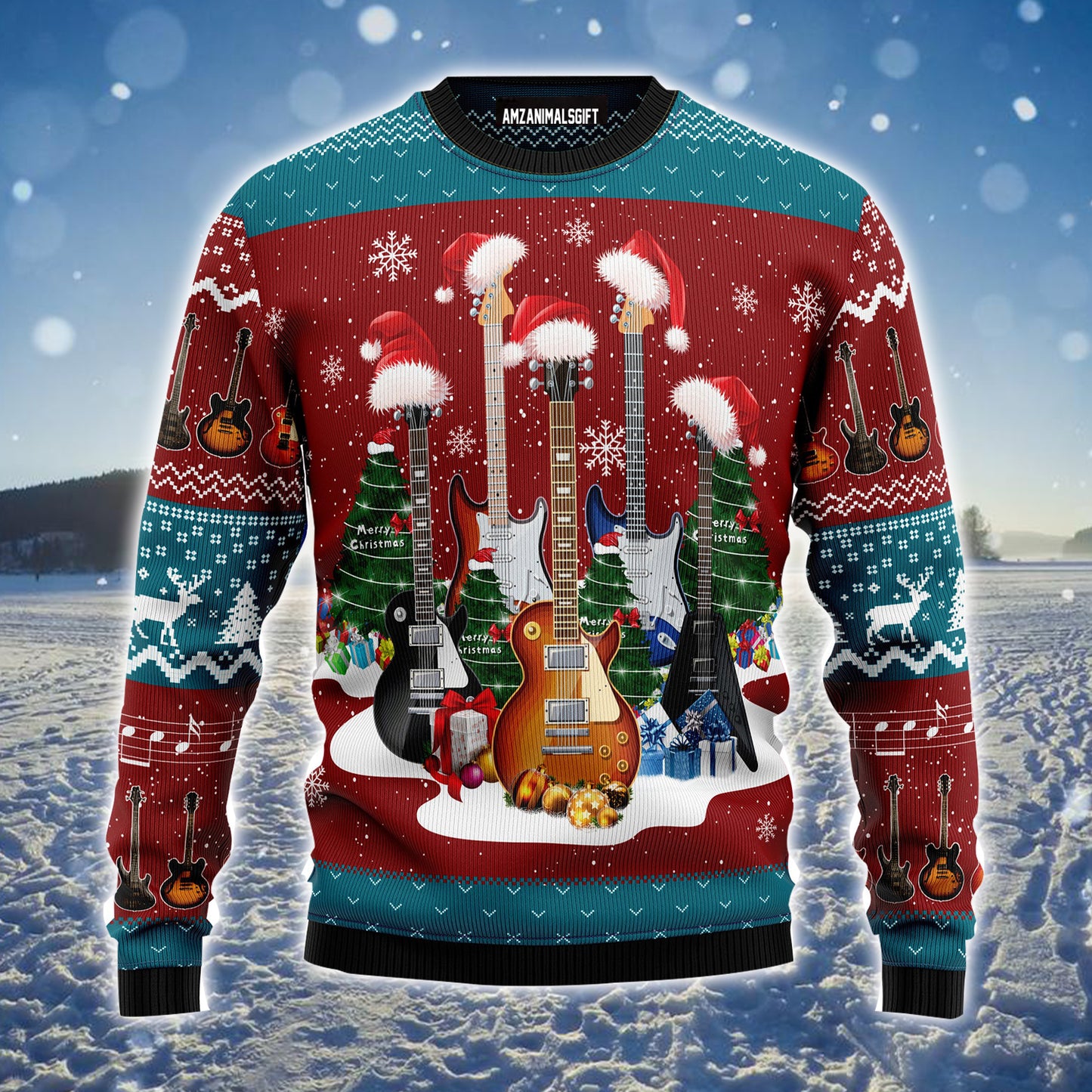 Guitar Christmas Ugly Christmas Sweater, Christmas Tree & Snowflakes Pattern Ugly Sweater For Men & Women - Best Gift For Christmas, Guitar Lovers