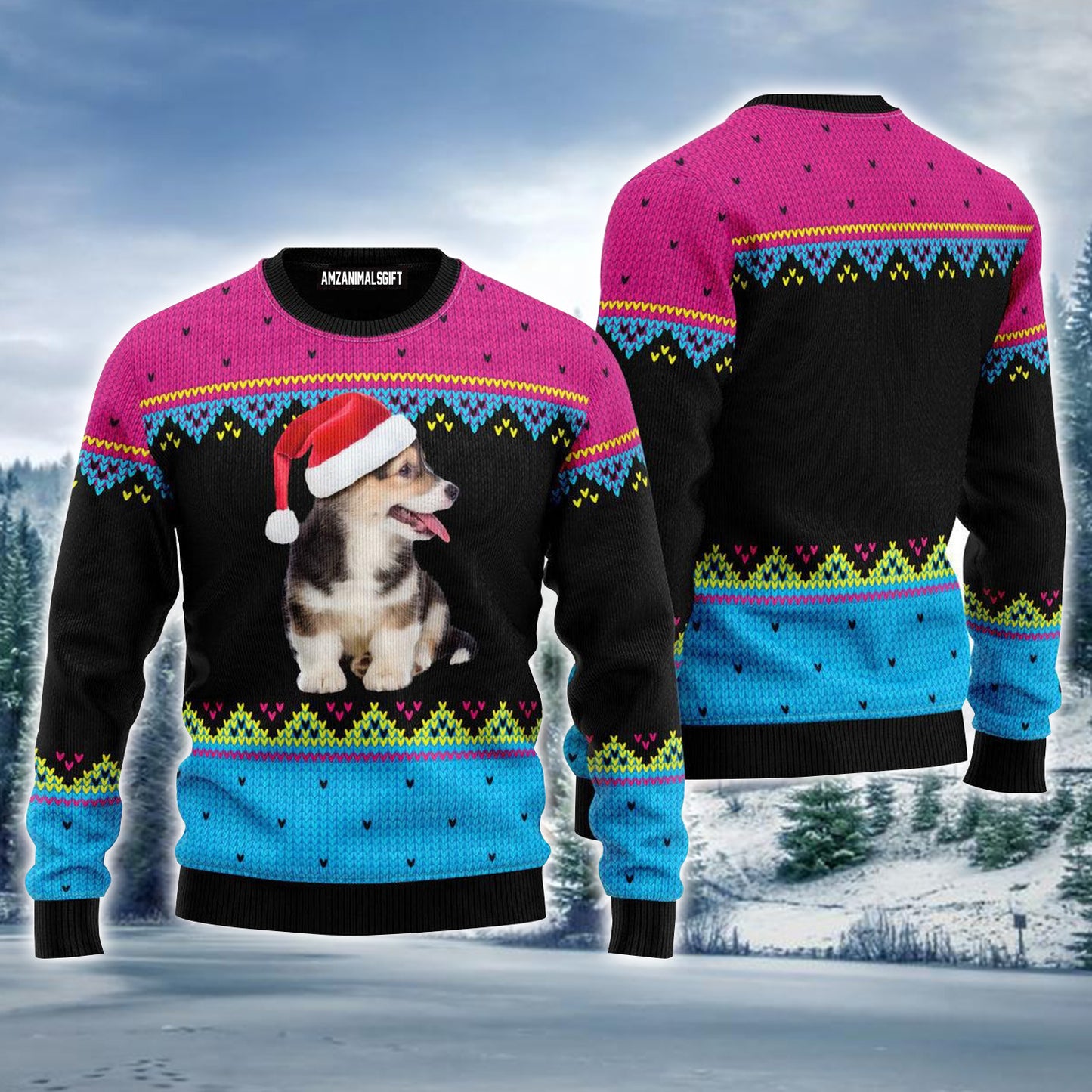 Pembroke Welsh Corgi Christmas Hat Pattern Ugly Sweater For Men & Women, Perfect Outfit For Christmas New Year Autumn Winter