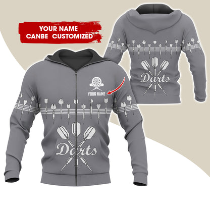 Customized Name Darts Premium Zip Hoodie, Personalized Name Darts Zip Hoodie For Men & Women - Gift For Darts Lovers, Darts Players