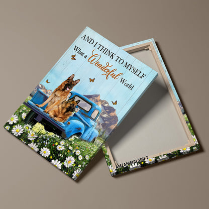 German Shepherd Premium Wrapped Portrait Canvas - Daisy Field, German Shepherd Dogs, Ladybug Car, What A Wonderful World - Gift For Dog Lovers