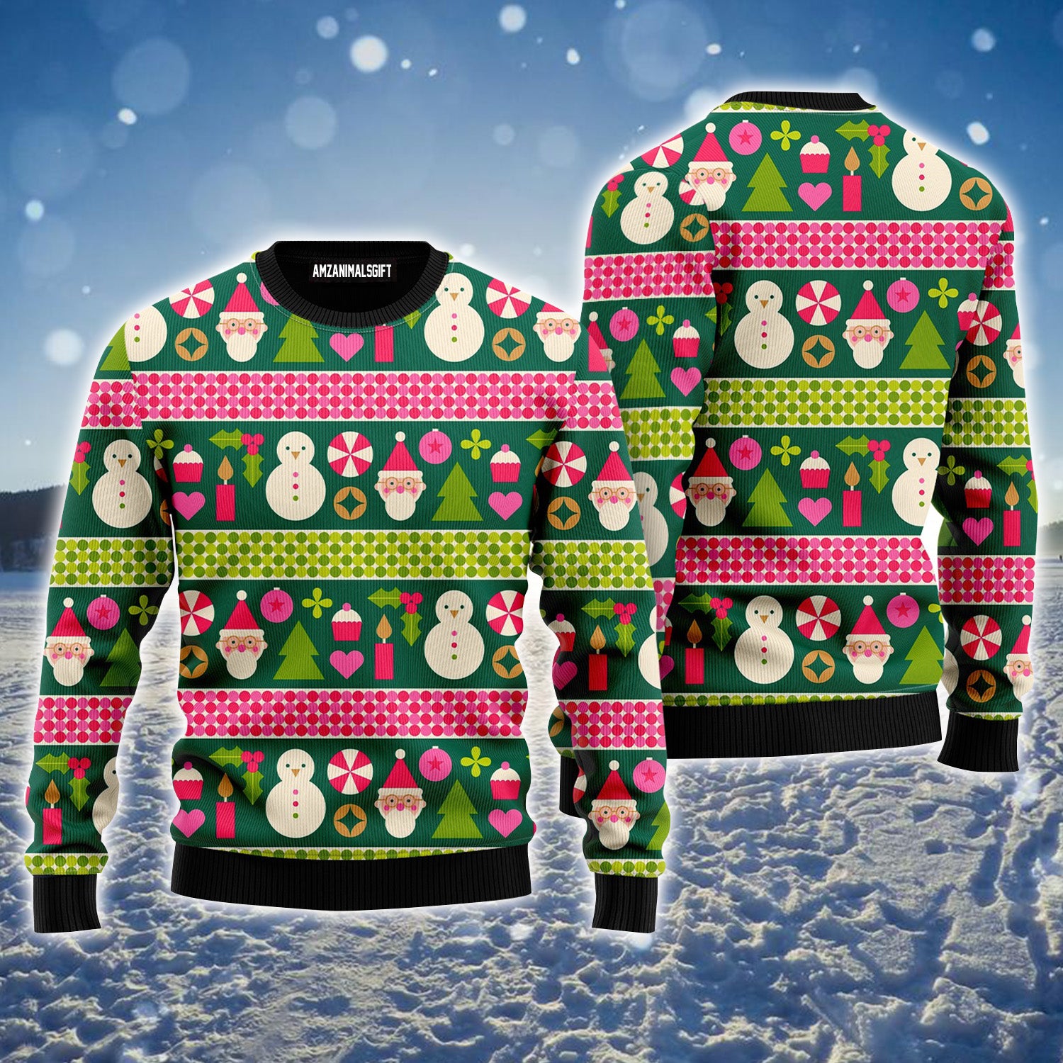 Snowman Santa Green Pattern Ugly Sweater For Men & Women, Perfect Outfit For Christmas New Year Autumn Winter