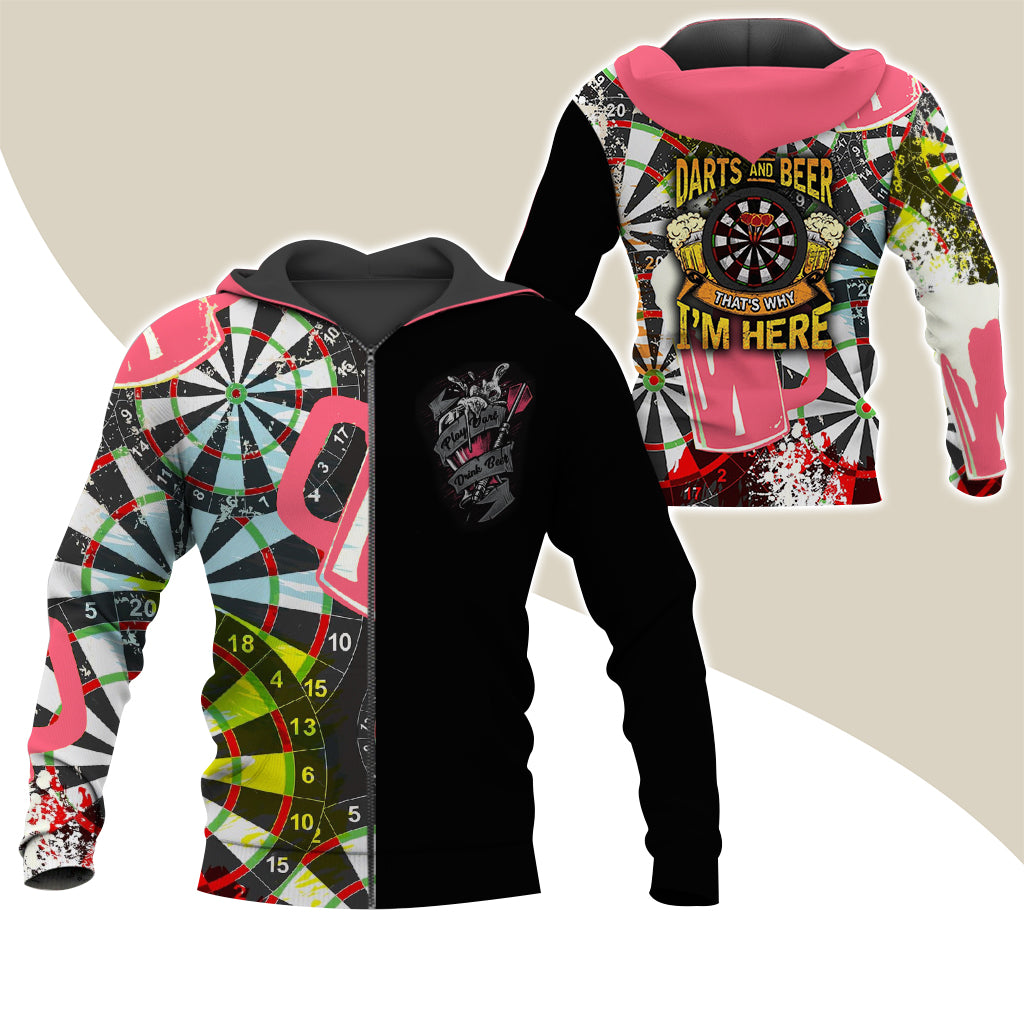 Darts Premium Zip Hoodie, Darts & Beer That’s Why I’m Here Zip Hoodie For Men & Women - Gift For Darts Lovers, Darts Players