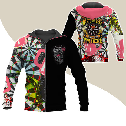 Darts Premium Zip Hoodie, Darts & Beer That’s Why I’m Here Zip Hoodie For Men & Women - Gift For Darts Lovers, Darts Players
