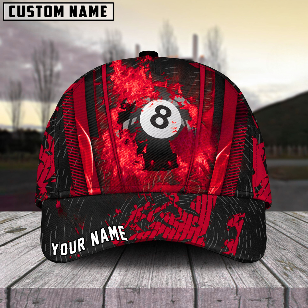 Customized Billiard Cap, Billiard Pool Ball 8 Abstracts Grunge Texture Personalized Name 3D Hats, Best Billiard Pool Hat For Billiard Players (6 Colors)