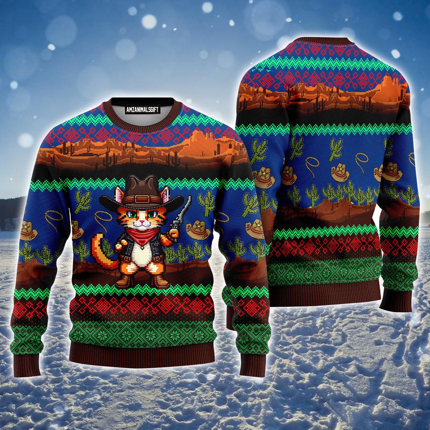 Cat Cowboy Cactus Ugly Christmas Sweater For Men & Women, Perfect Outfit For Christmas New Year Autumn Winter