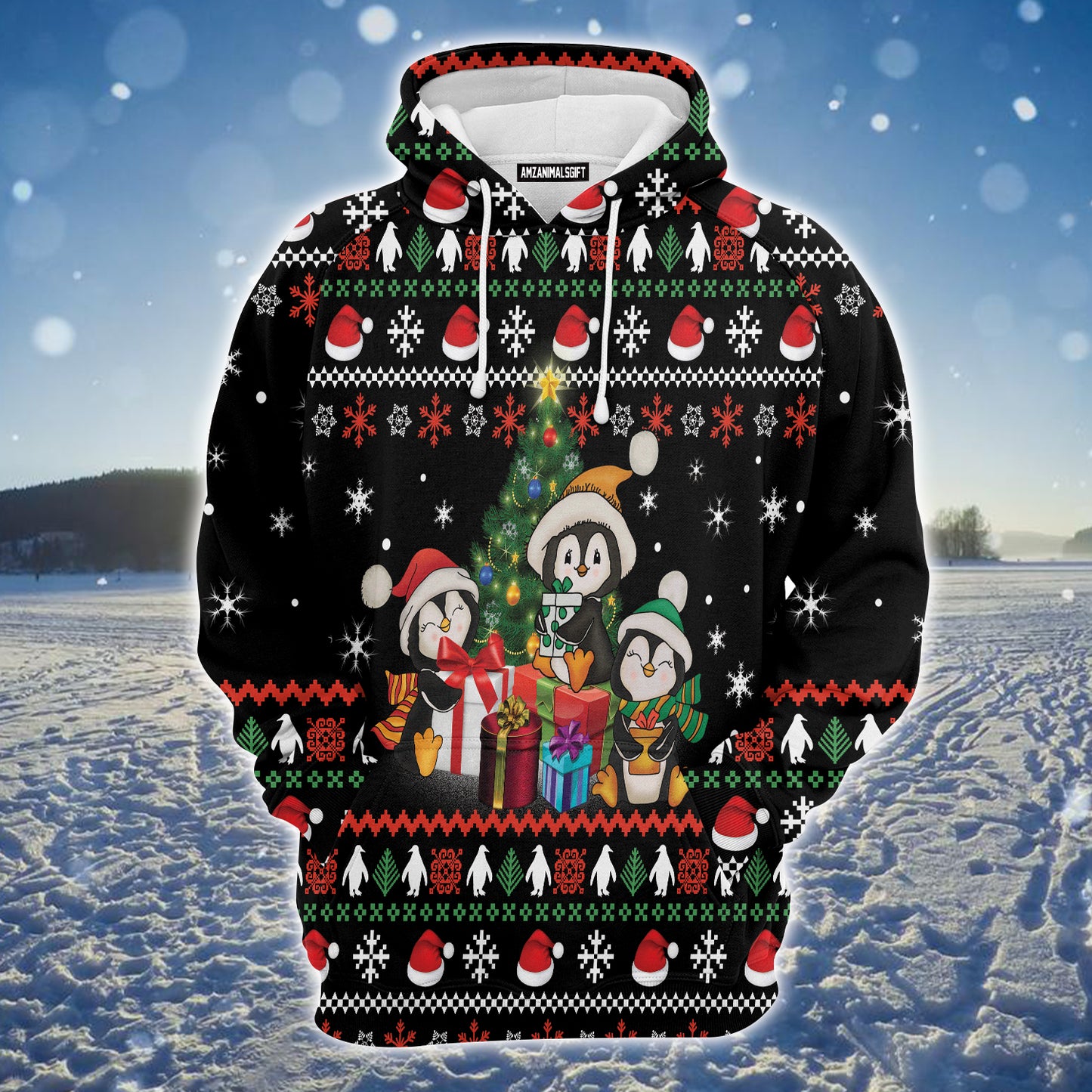 Penguin Christmas Tree Premium Christmas Hoodie, Funny Christmas Pattern Unisex Hoodie For Men & Women - Perfect Gift For Christmas, Friends, Family