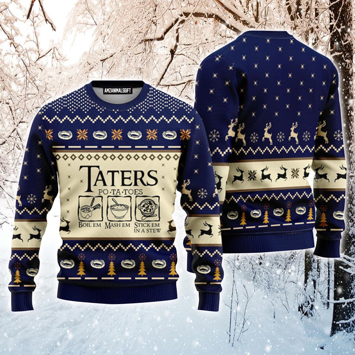 LOTR Christmas Potatoes Taters Blue Urly Christmas Sweater, Christmas Sweater For Men & Women - Perfect Gift For Christmas, Family, Friends