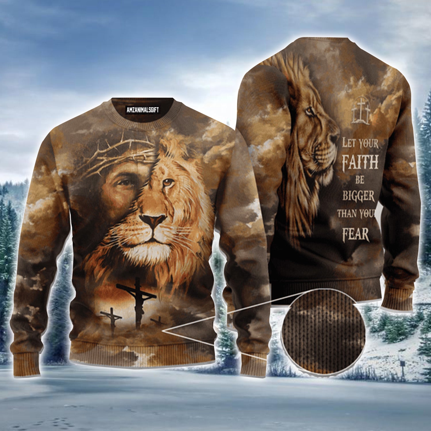 Lion Christ Let Your Faith Be Bigger Urly Sweater, Christmas Sweater For Men & Women - Perfect Gift For New Year, Winter, Christmas
