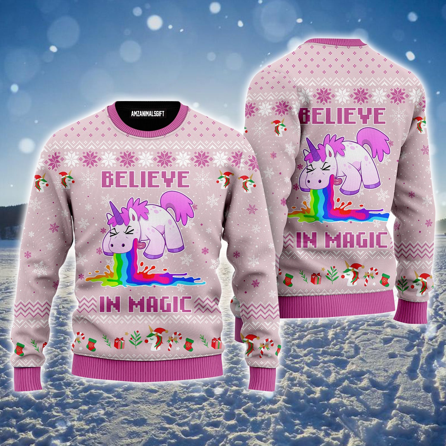 Unicorn Believe In Magic Ugly Sweater For Men & Women, Perfect Outfit For Christmas New Year Autumn Winter