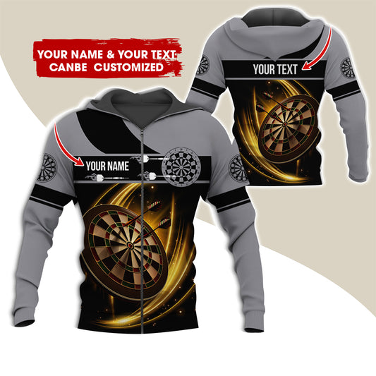Customized Name & Text Darts Premium Zip Hoodie, Personalized Yellow Dartboard Zip Hoodie For Men & Women - Gift For Darts Lovers, Darts Players