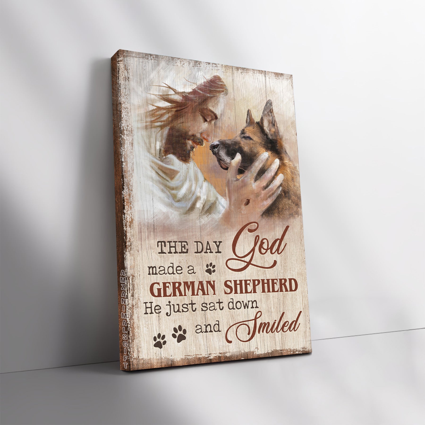 Jesus Portrait Premium Wrapped Canvas - Jesus painting, German Shepherd, The day God made a German Shepherd - Gift for Christian, Dog Lovers