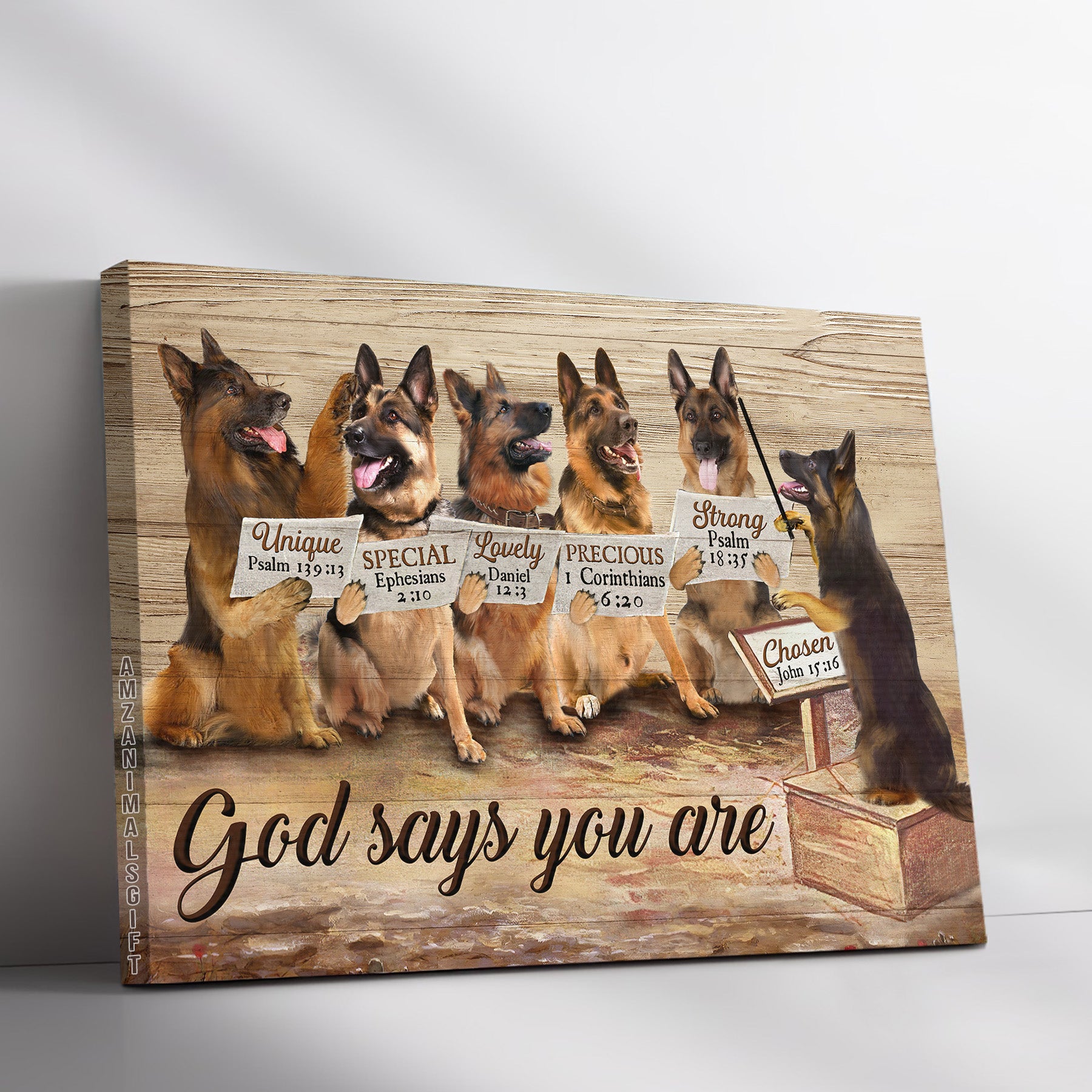 German Shepherd & Jesus Premium Wrapped Landscape Canvas - German Shepherd, Dog Painting, God Says You Are - Gift For Christian, Dog Lovers